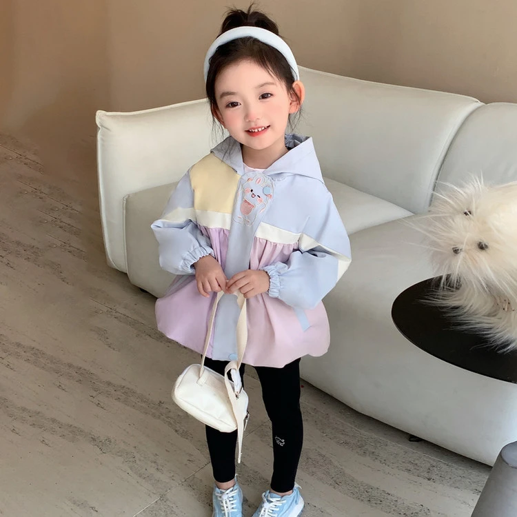 女童时尚可爱兔耳朵外套韩版卡通兔子百搭拼色上衣
