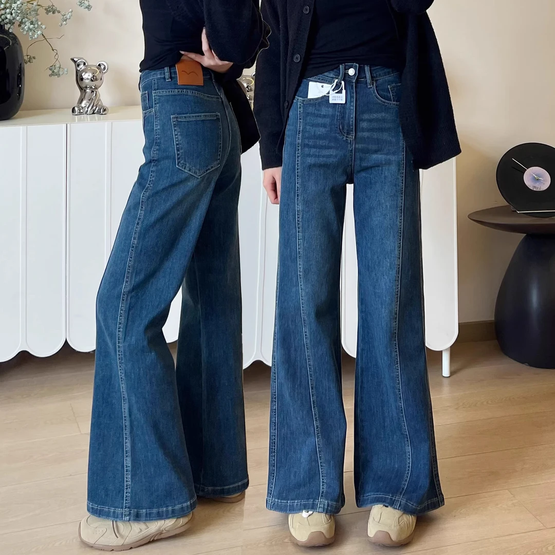 大码直筒微喇牛仔裤女2025秋季新款胖mm百搭高腰显瘦窄版喇叭裤子