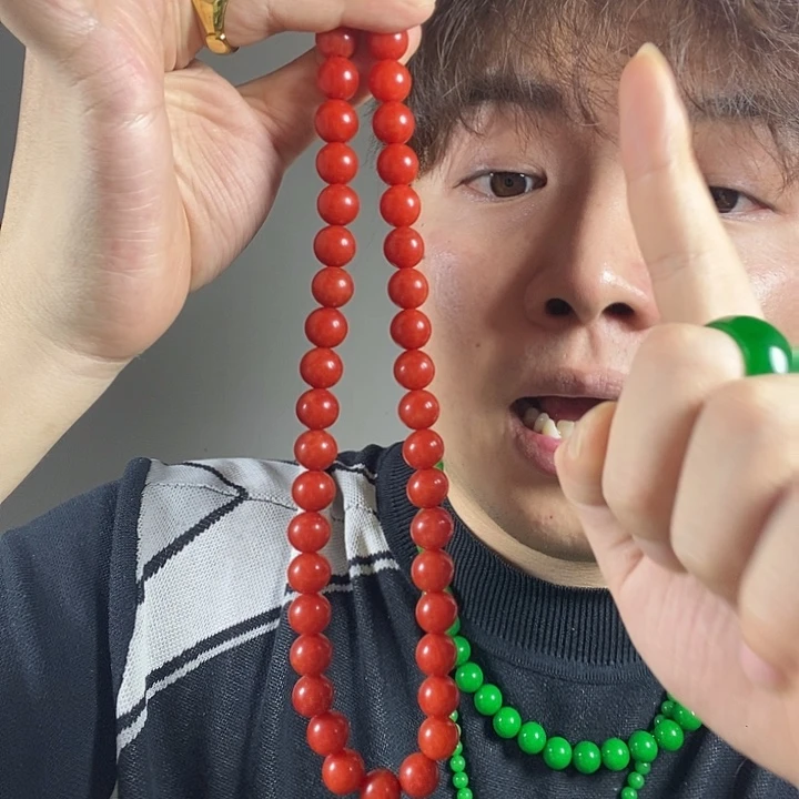 颈饰未镶嵌翡翠12mm红毛衣链