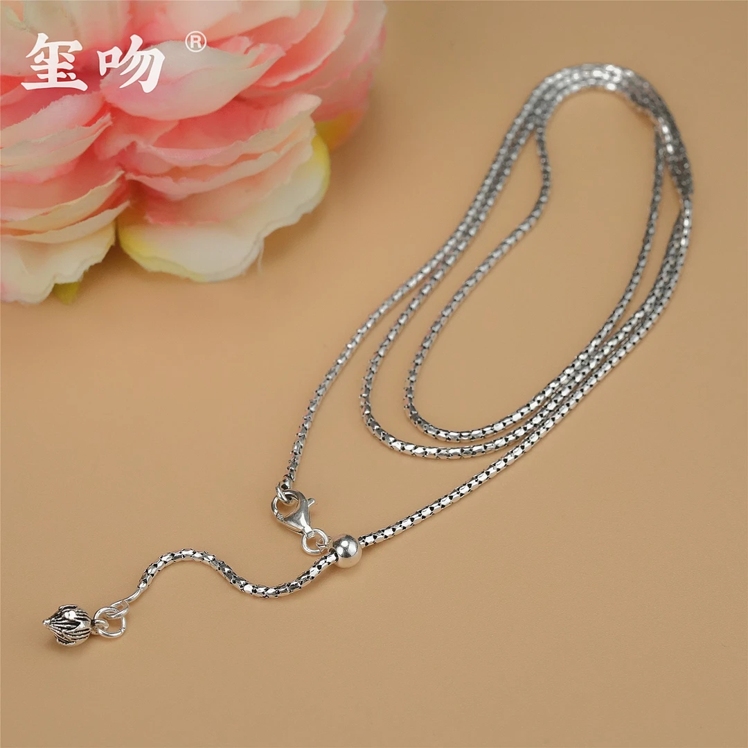 链子925银 【玺吻】s925银 好事莲莲可抽拉蛇骨链纯银项链 长约60cm
