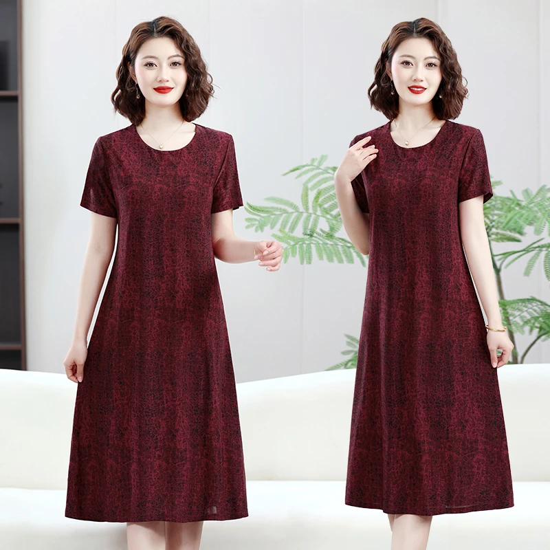 安哥拉红夏季高贵洋气时尚宽松显瘦遮肉气质妈妈装连衣裙新款裙子