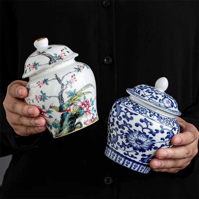 中国风小号陶瓷便携高档茶叶罐茶室家用醒茶密封储茶罐茶具配件