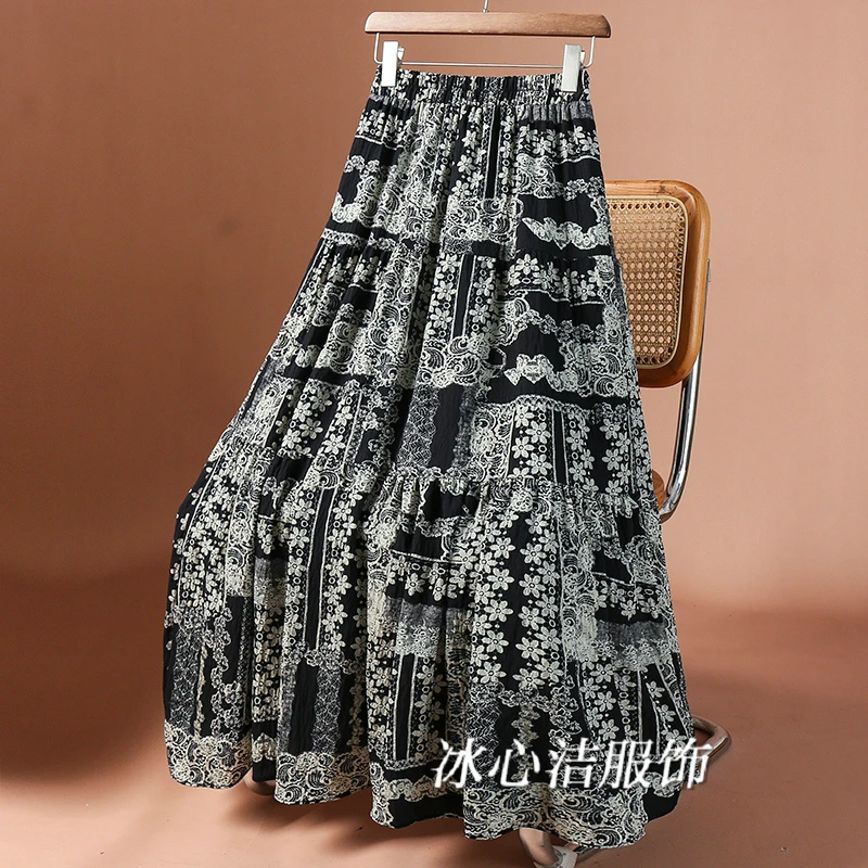 法式超好看波西米亚风印花裙子半身裙女夏季2025新款垂坠感长裙