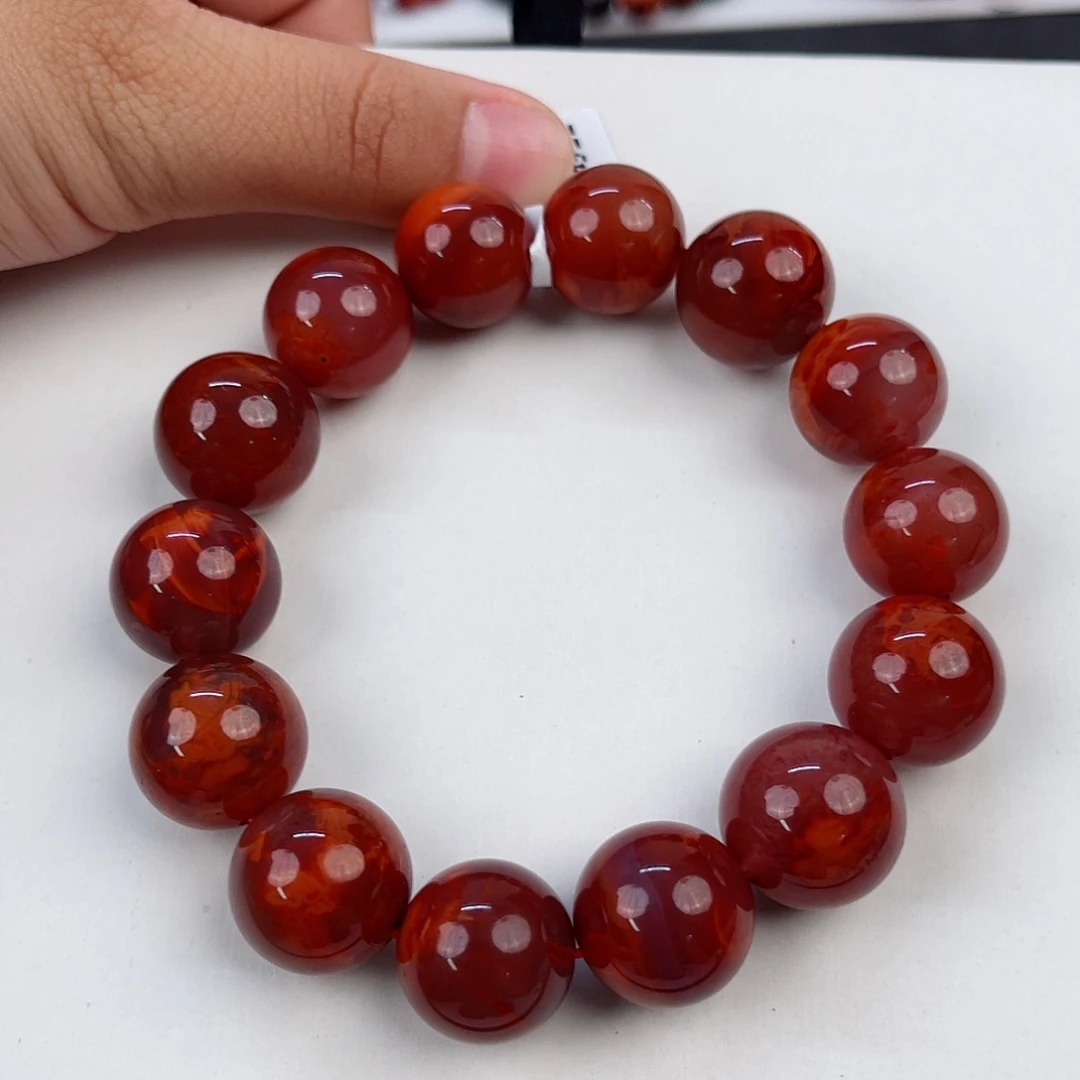 就***遣手链未镶嵌南红玛瑙瓦西牛血红典藏级圆珠单圈16mm