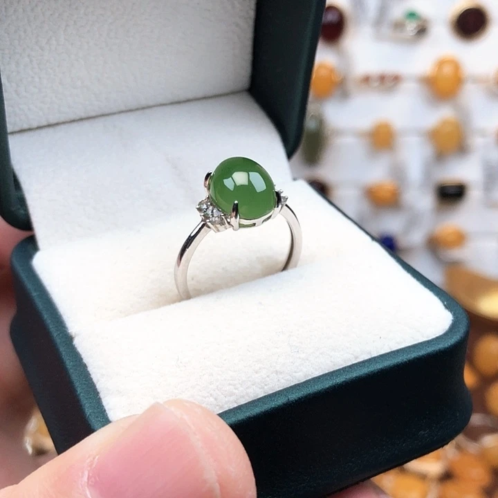 和田玉（碧玉）银S925镀金镶嵌戒指