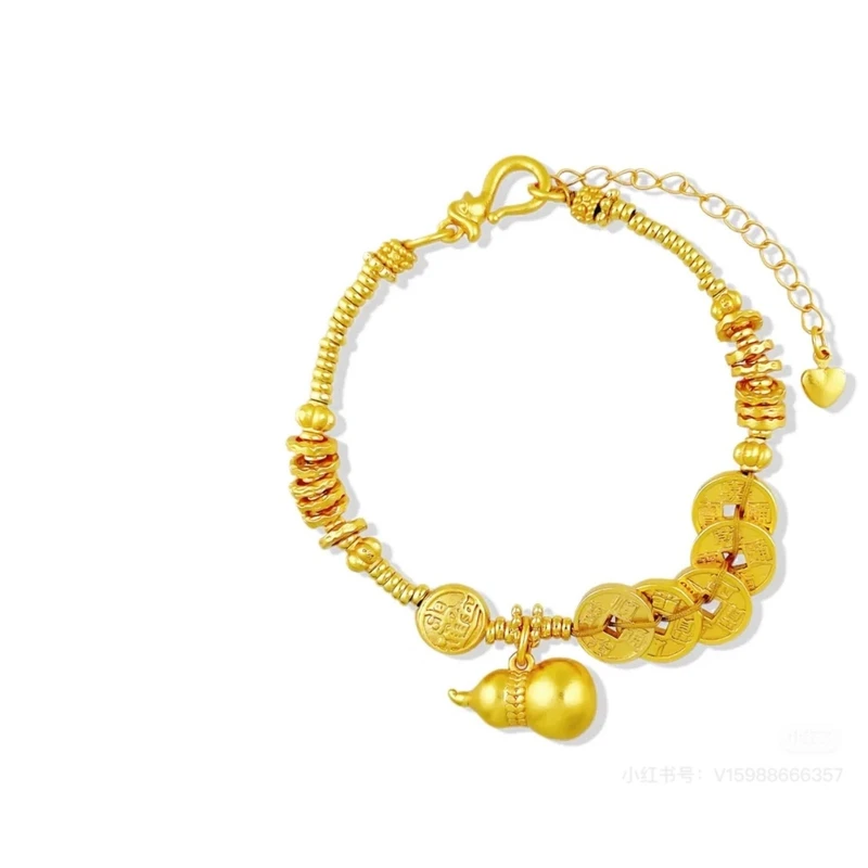 合金珐琅手链 新中式轻奢五帝钱盘缠葫芦手链20g手工百搭古法