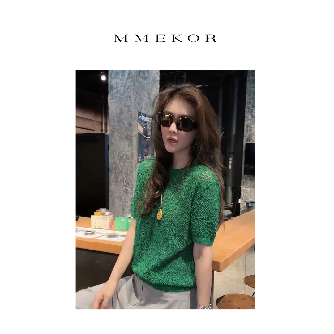 MMEKOR“格林曼波”针织衫 2025新款智性法式镂空上衣 89669