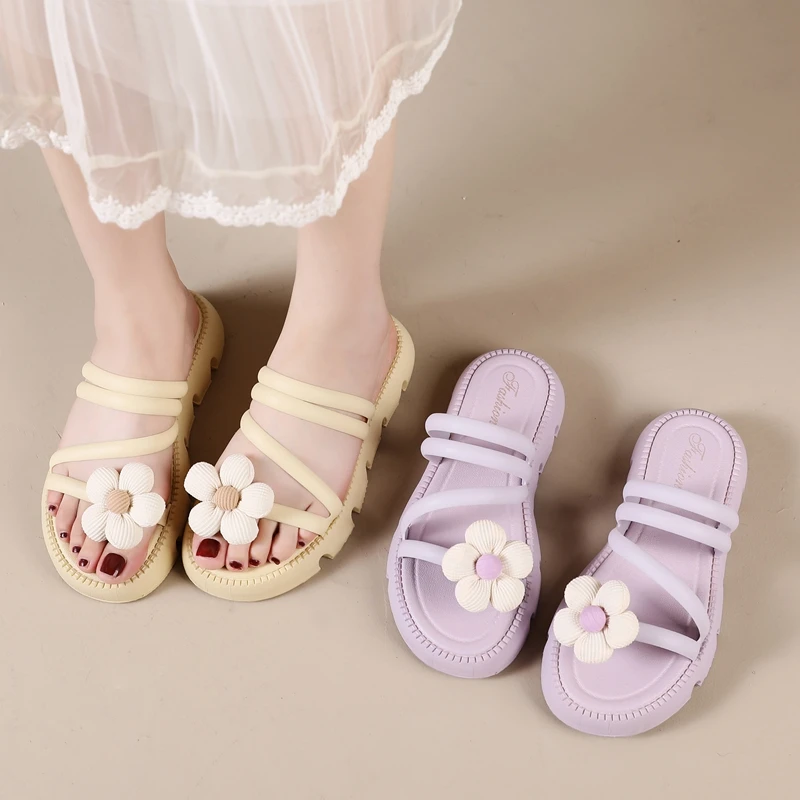 2025年893-1蛇带小花时尚百搭网红夏季软底外穿女士厚底女拖鞋