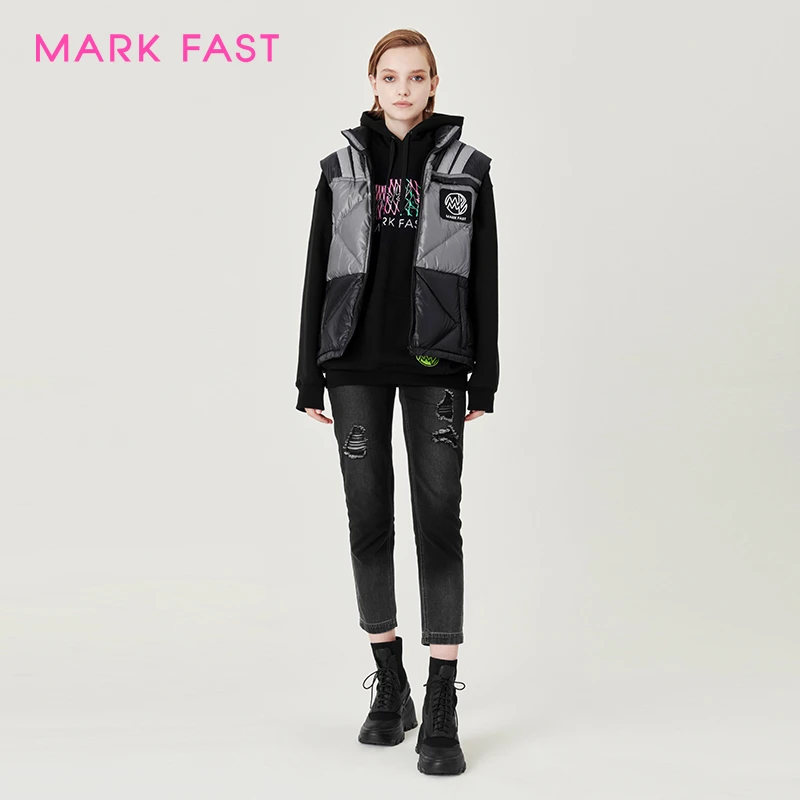 MARKFAST设计师品牌立领拼色羽绒马甲情侣款冬季M1CHU96620