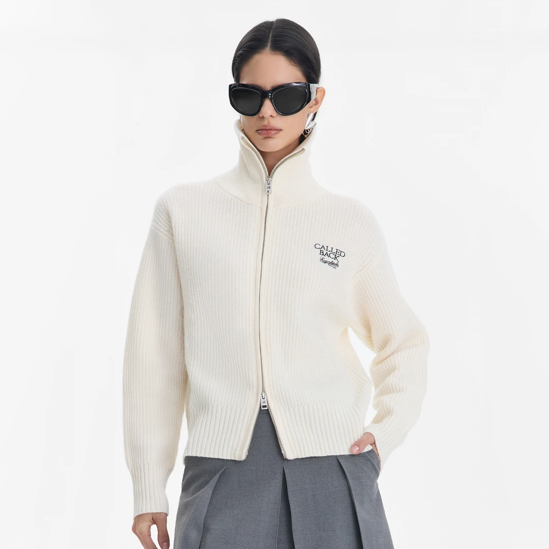 CALLED BACK秋季新款刺绣百搭翻领休闲毛衣针织开衫外套女