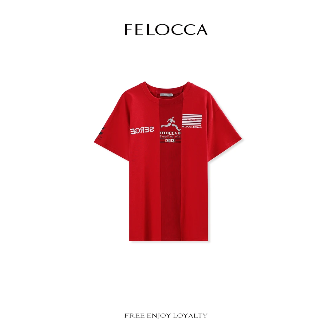 NO退NO换【FELOCCA】撞色拼接印花短袖宽松圆领T恤CC2299