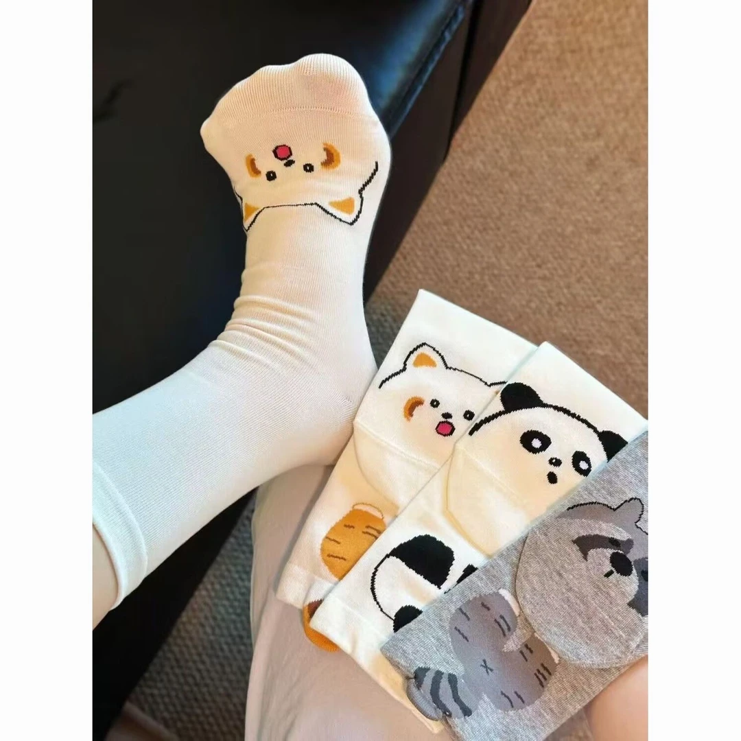 立体卡通动物袜子女春秋日系ins潮可爱抽象搞怪中筒袜屁屁猫咪jjv