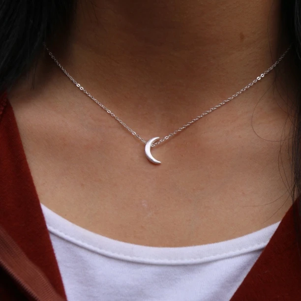 坠链均足银 通体足银精致小月牙项链时尚小巧百搭