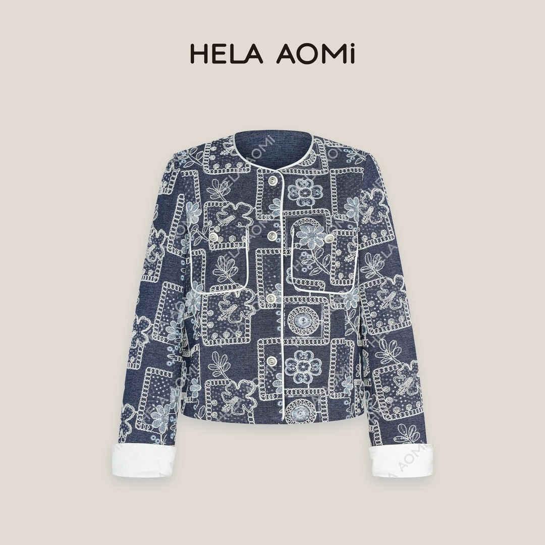 HELAAOMI “绣花芳菲”早春复古新中式亮片刺绣外套上衣CY5AM00534