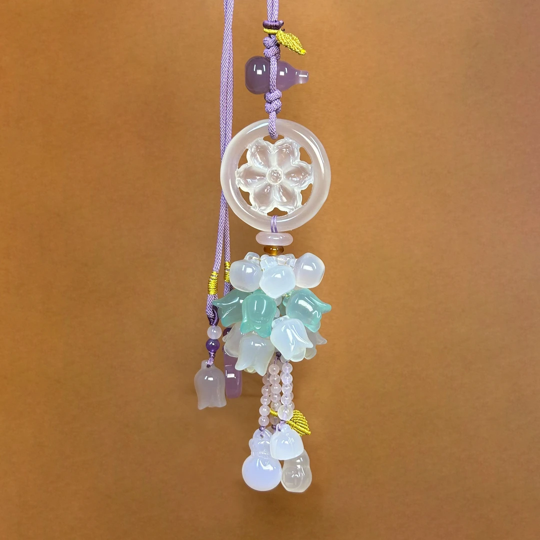 六叶草白玛瑙玉石高端私人定制款豪车挂件家挂件有寓意有意义