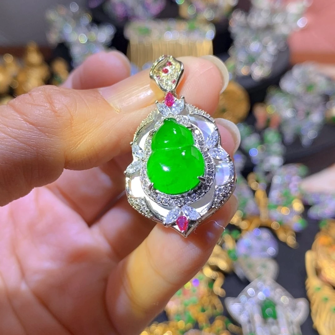 吊坠(不含链)银S925镶嵌翡翠