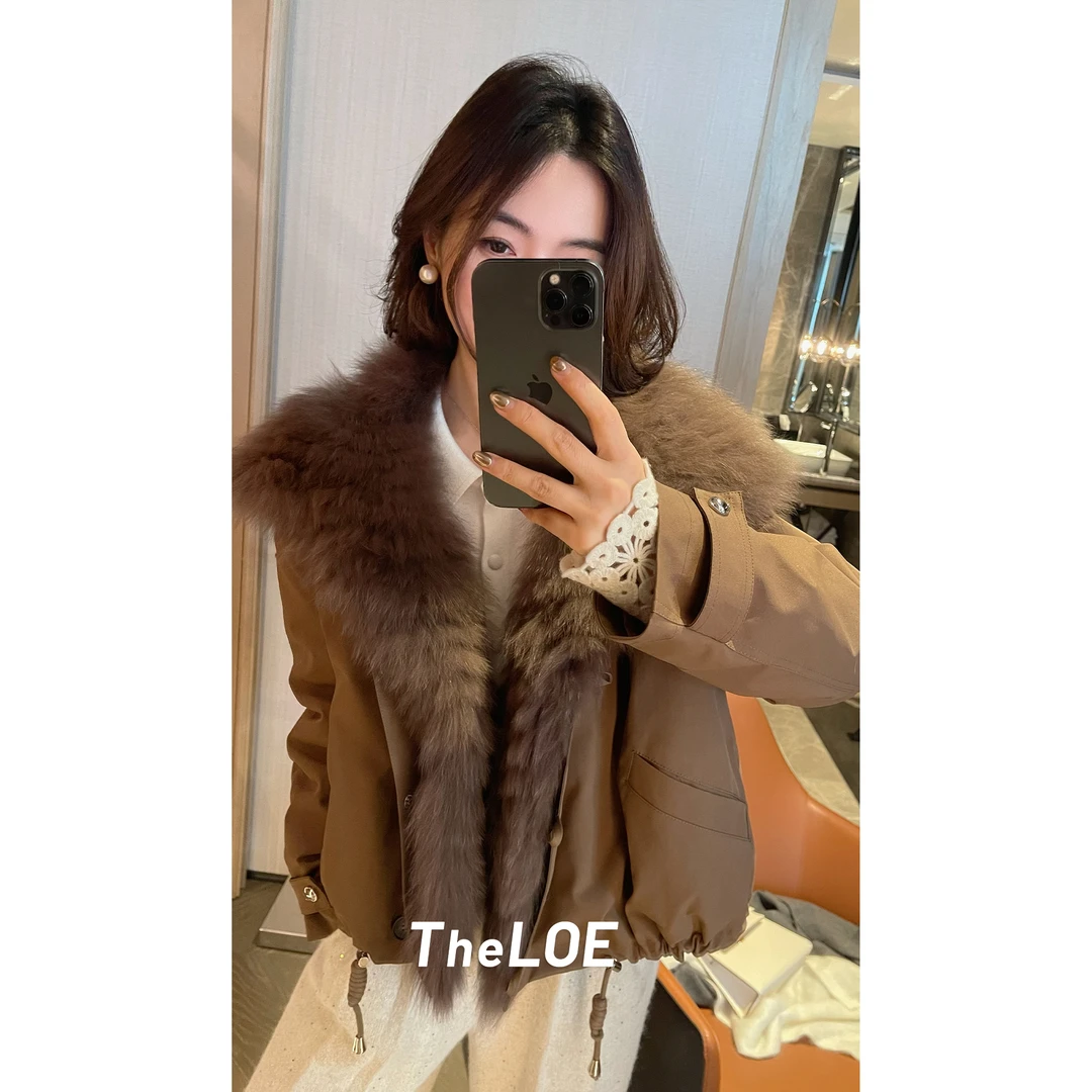 TheLOE/【狐狸毛大鹅派克】时尚狐狸毛羽绒服外套#LE-095