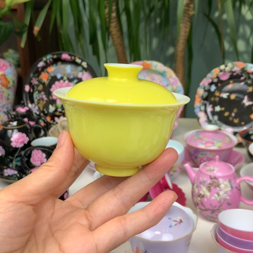 【闪购商品】景德镇陶瓷帝王黄二才盖碗