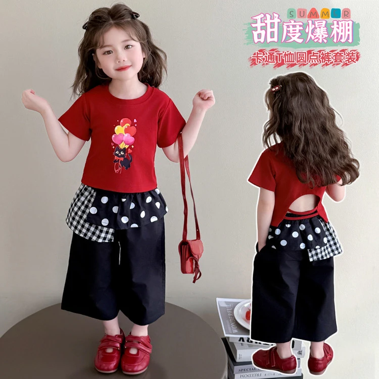 套装卡通中大童上衣休闲童装洋气运动夏装儿童韩版夏季女童中小童