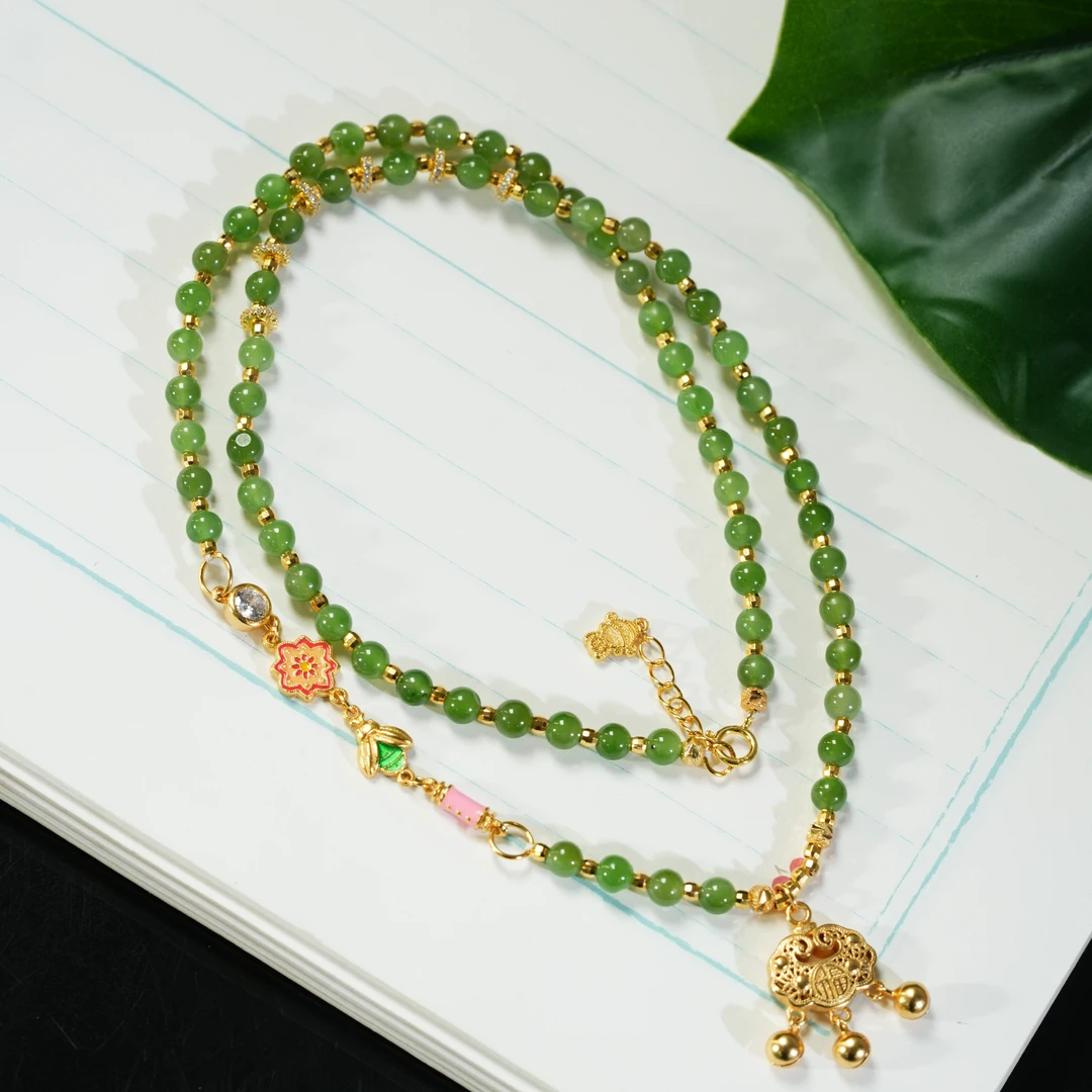 【东方十八岁】【和风】和田玉碧玉S925银设计项链锁骨链多样性发其一