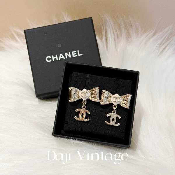 大吉中古/Chanel香奈儿蝴蝶结logo吊坠耳钉