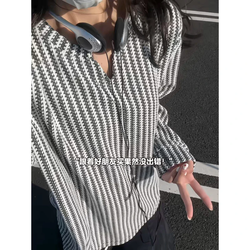 小香风鱼骨纹V领卫衣男女秋季cleanfit穿搭慵懒风潮牌打底衫长袖