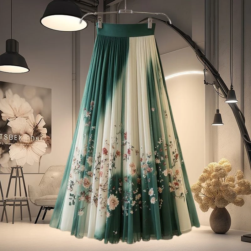 国风复古碎花印花雪纺裙子2025夏季新款设计感小众收腰漂亮半身裙