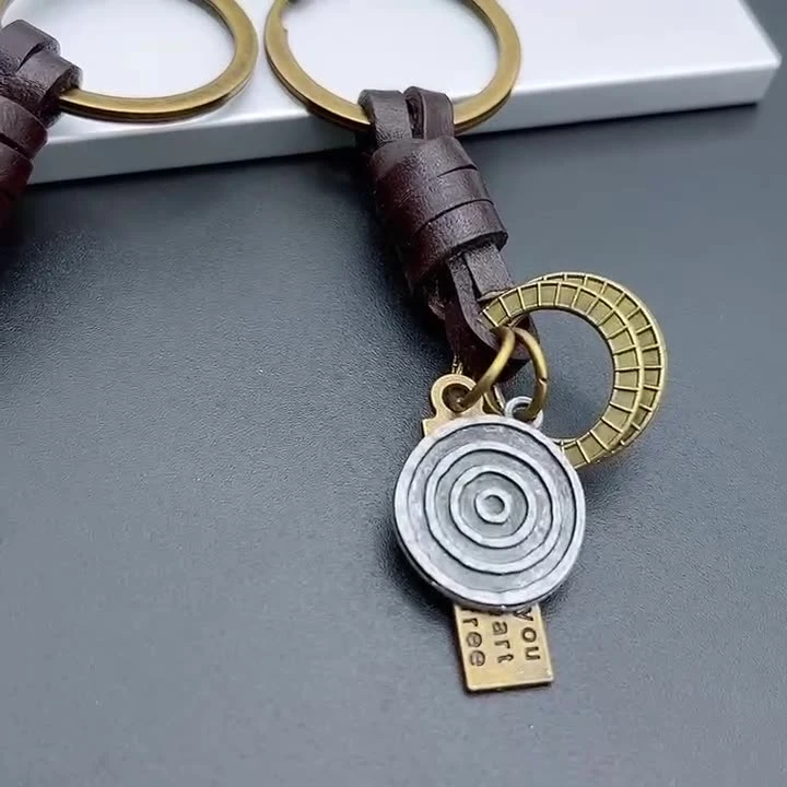 手工编织百搭美式牛皮质复古钥匙扣diy吊饰皮质饰品装饰