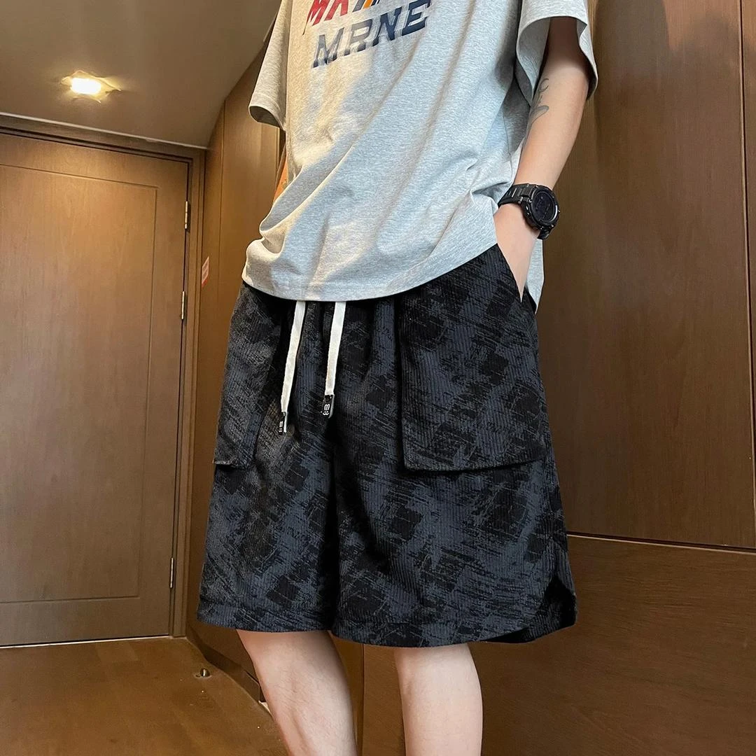 美式扎染短裤男夏季薄款透气速干工装五分裤设计感运动休闲沙滩裤