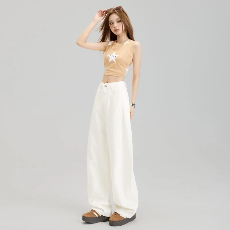 偶句2025新款复古窄版阔腿牛仔裤女春秋高腰垂感宽松香蕉弯刀裤子