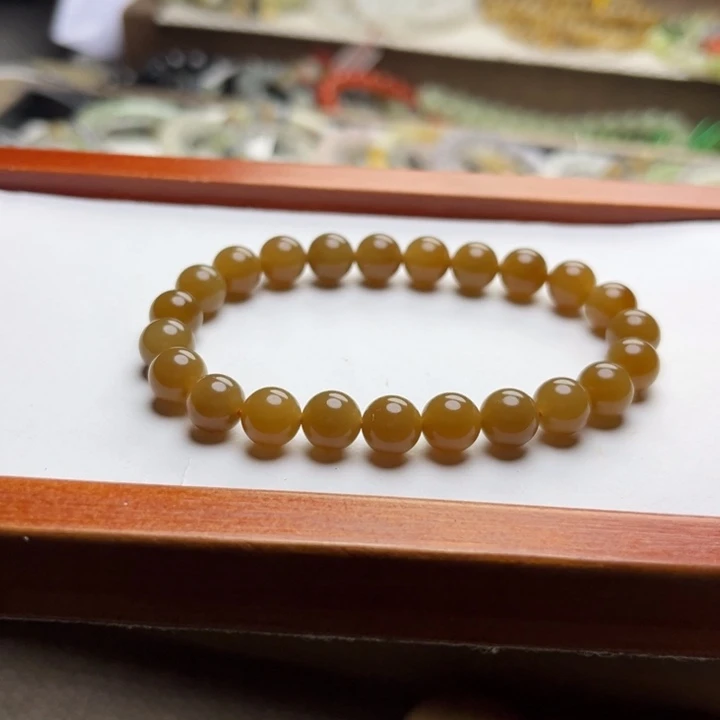 和田玉未镶嵌手链8mm蜜糖色圆珠