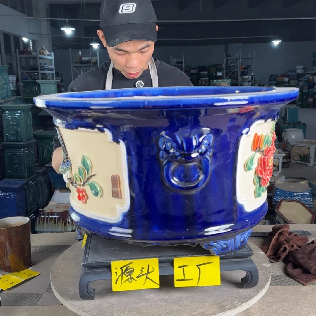 一风堂石湾花盆。流釉