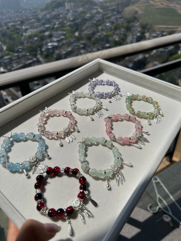 锌合金玻璃手链 琉璃手链串珠白色手串饰品手工时尚百搭小众甜美