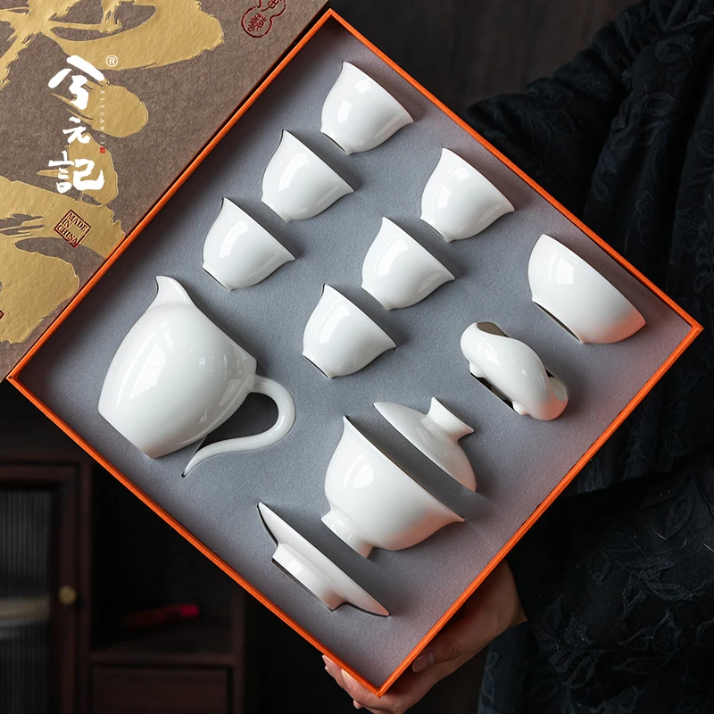 白瓷盖碗茶杯茶具套装家用整套办公会客泡茶小套羊脂玉瓷2025新款