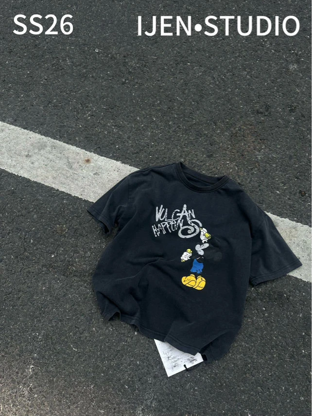 YJ 2025夏季儿童中大童韩系时尚卡通字母T恤 SS26