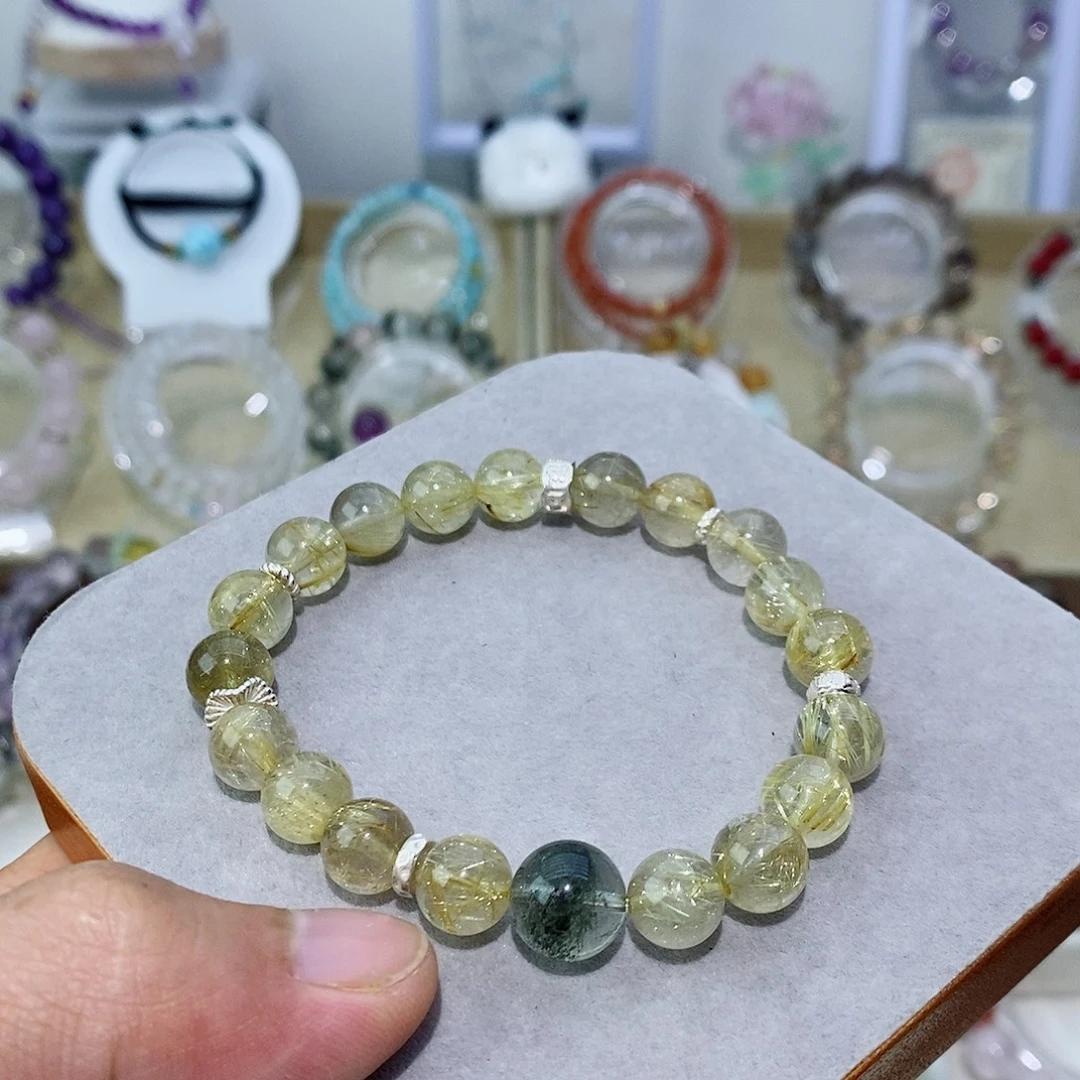 银S925镶嵌水晶手链钛晶手串+绿幽灵