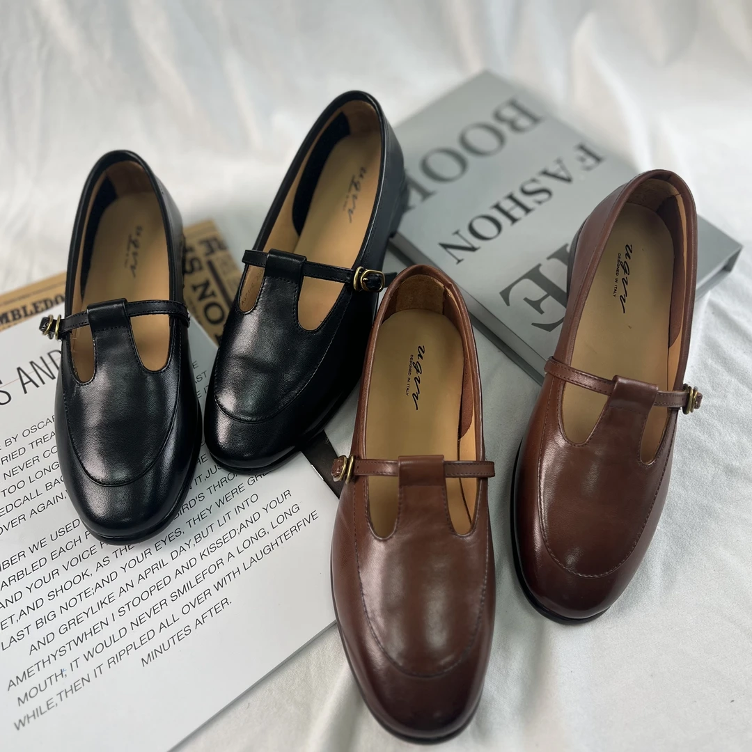 UGVV水洗马皮小众复古日系风平底休闲女款玛丽珍浅口百搭单鞋371