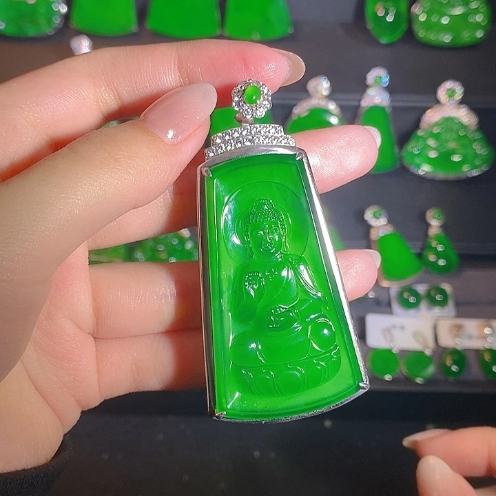 翡翠银S925镶嵌吊坠(不含链)