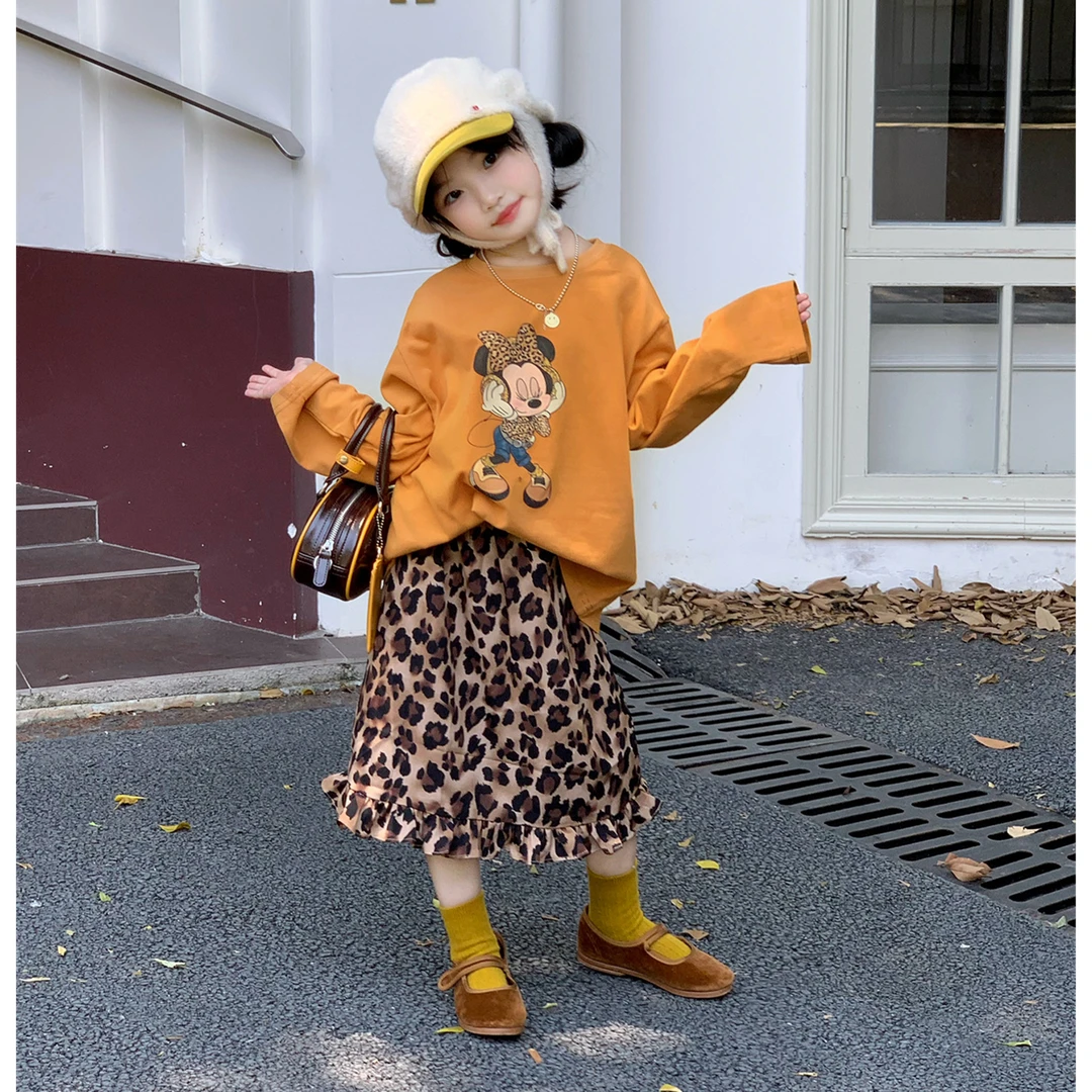 韩版女童2025套装秋季新款长袖卫衣女孩豹纹半身裙洋气两件套时髦