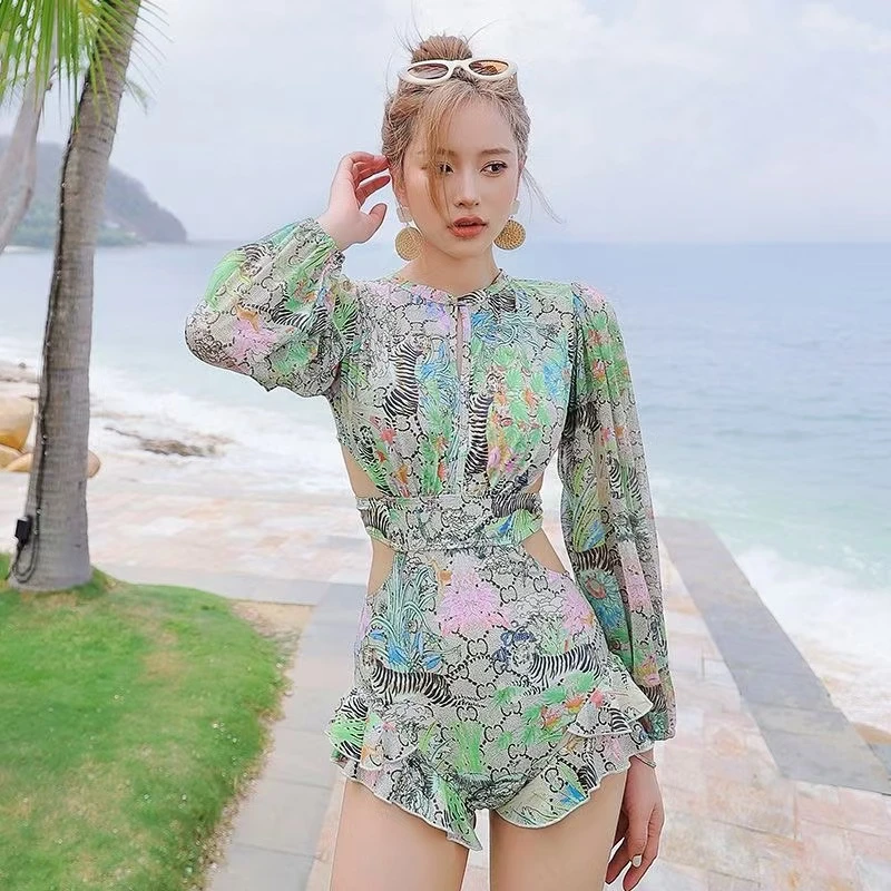 连体泳衣女夏保守年新款复古遮肉显瘦泳衣