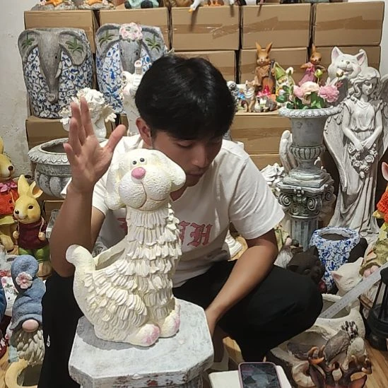 合成树脂奶油狗花盆
