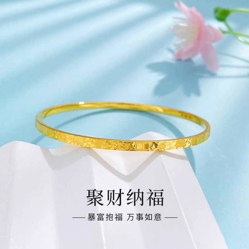 老鳯祥黄金精品5G实心固口碎碎冰暴富线镯*商城
