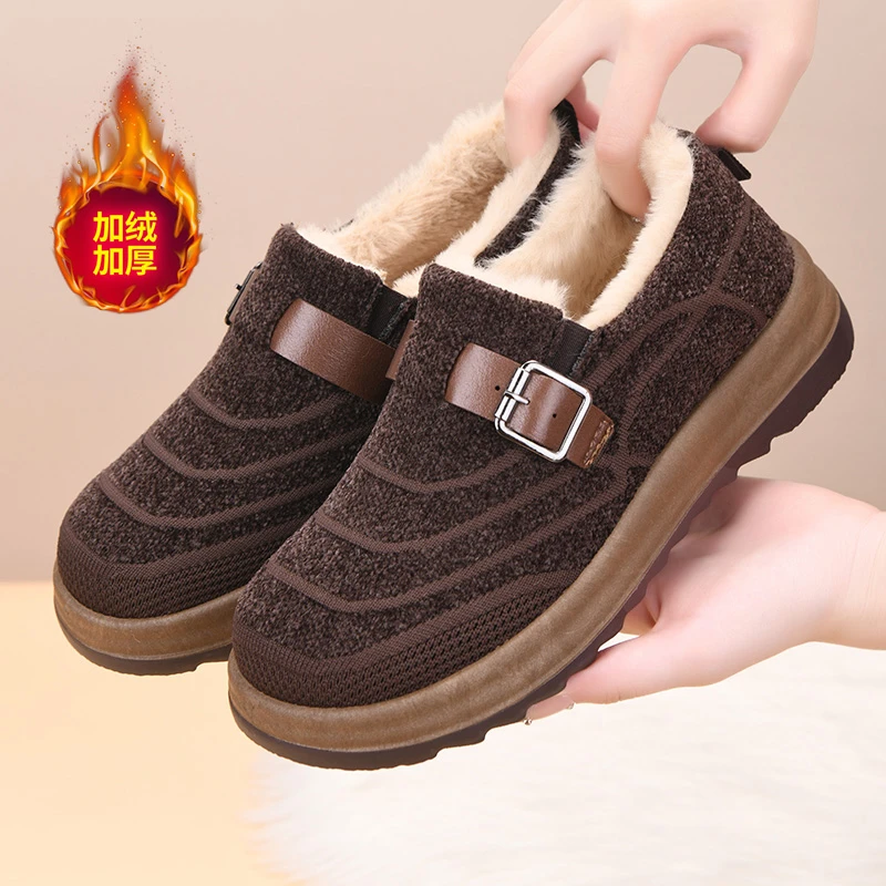 老北京布鞋女2025冬季新款加绒保暖勃肯鞋厚底防滑舒适妈妈鞋棉鞋