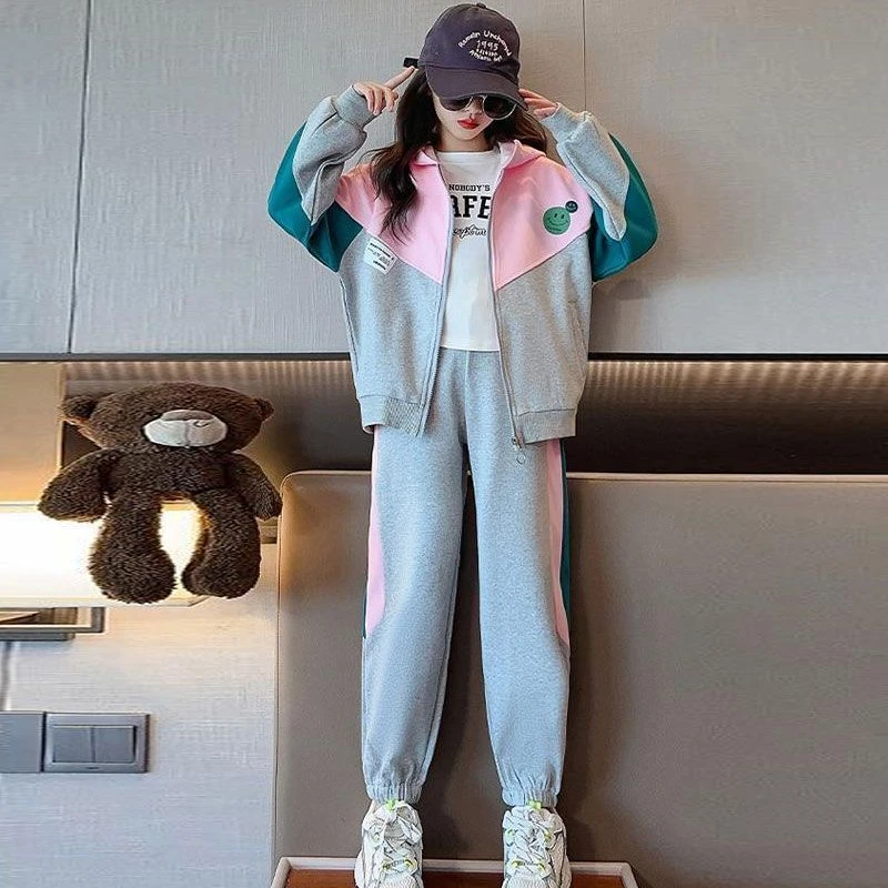 女童拼色运动套装春秋季新款2025洋气时髦儿童学院风休闲两件套装