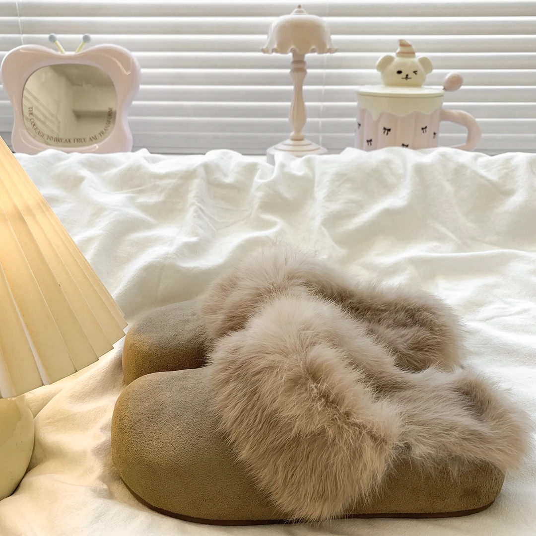 巨好看厚底加绒勃肯包头半拖鞋女外穿2025新款冬季雪地靴毛毛棉拖