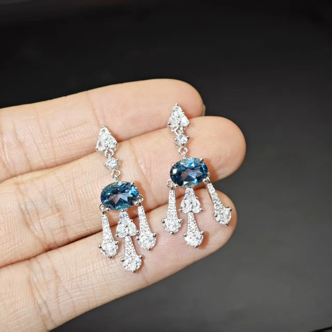 S925银托帕石耳环流苏百搭时尚