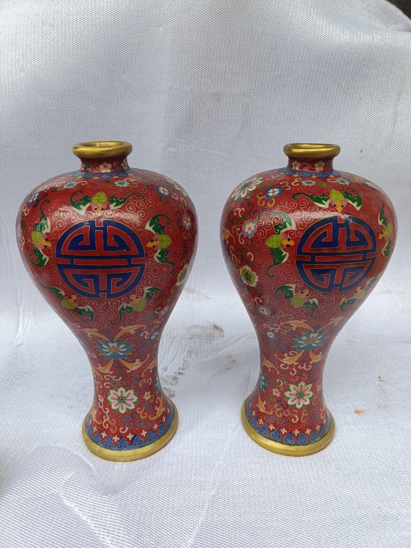 铜器，景泰蓝五福捧寿梅瓶