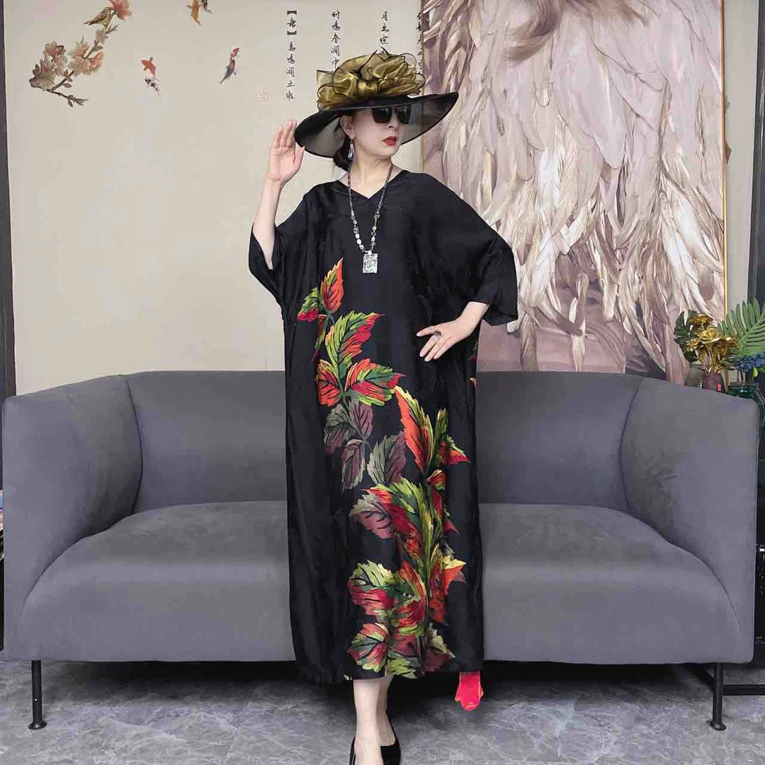 25D6071国潮风高端中国风显瘦妈妈装高贵上档次夏季连衣裙