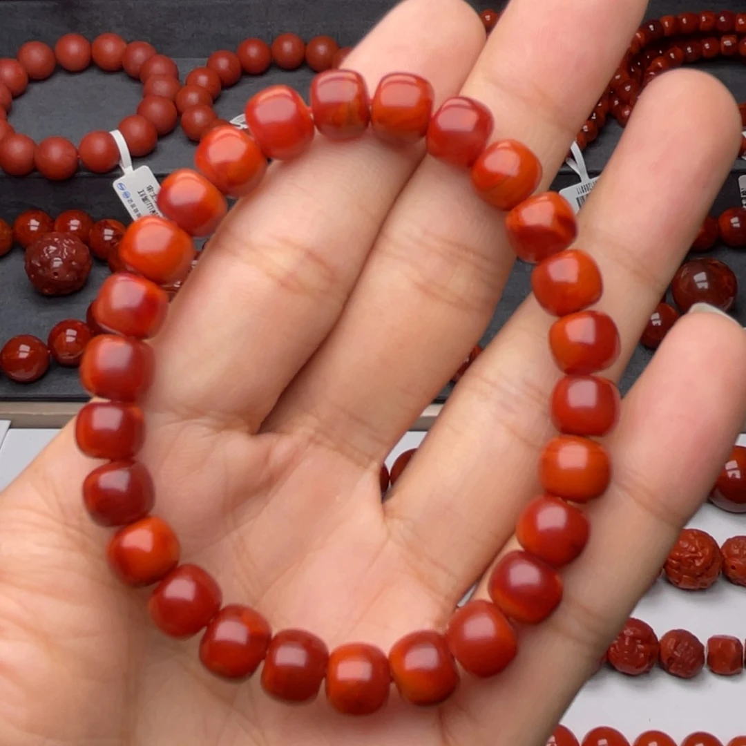 南红玛瑙未镶嵌手串H8mm（原矿）满肉妖孽牛血火焰老型手串