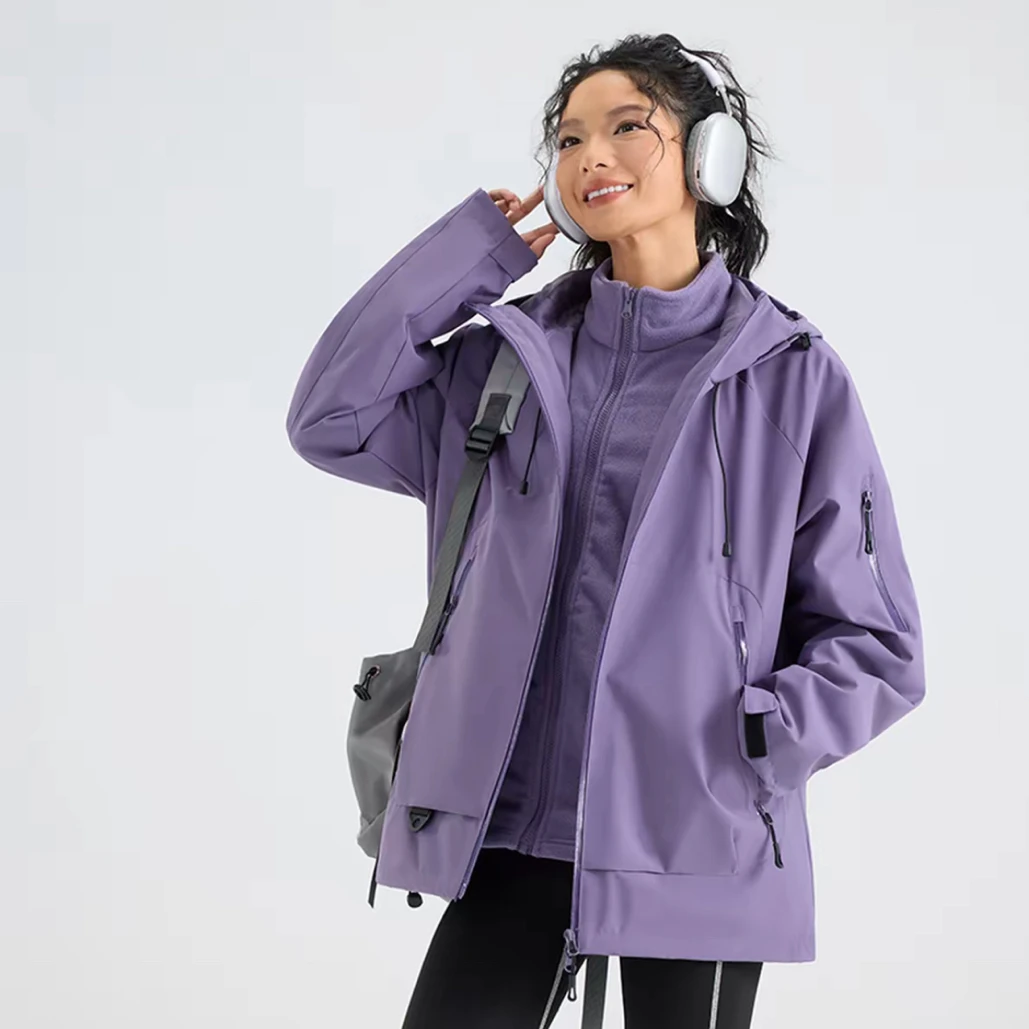 新男女同款户外可拆卸三合一秋冬休闲防风防水冲锋外套情侣装潮流
